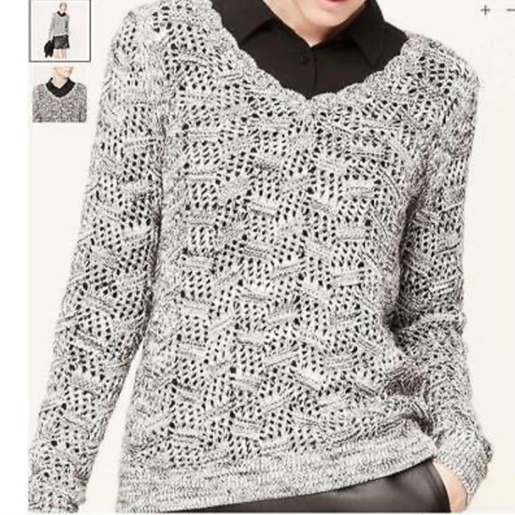 LOFT Sweaters - LOFT black and gray marled open knit sweater